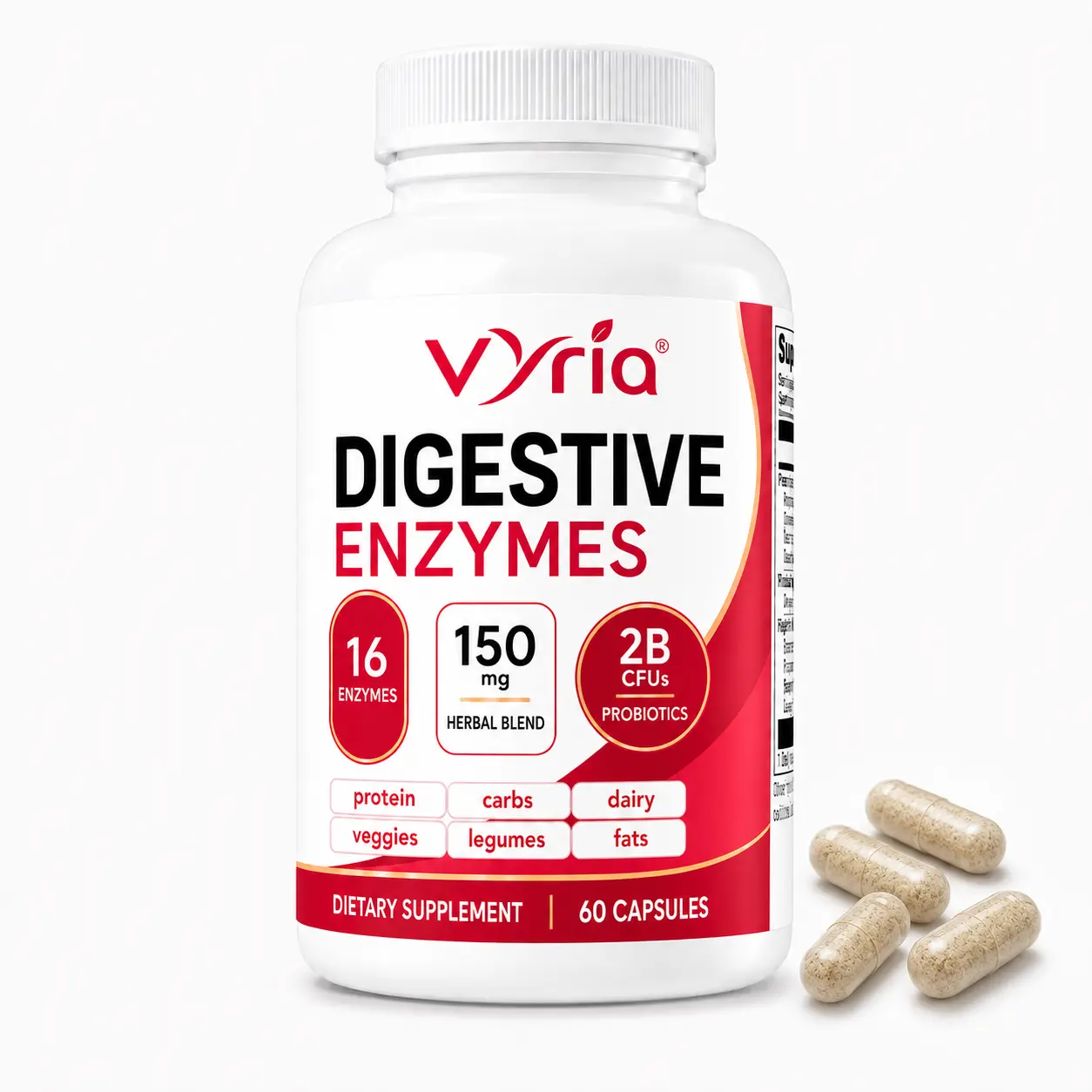Vyria Digestive Enzymes Supplement - Bloating & Mealtime Discomfort Support with Probiotics + Prebiotics for Gut Health, Healthcare & Fitness Needs