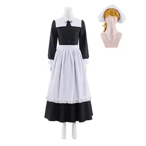 Semi-colonial era pioneer prairie style maid apron with hat daily casual set Costumes