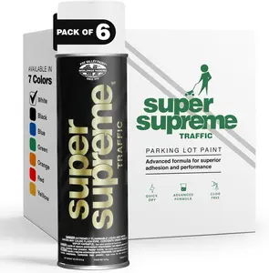 Fox Valley Super Supreme Traffic Marking Paint – 18 oz (6-Pack) White, Fast-Drying, Long Lasting, Durable & Weather-Resistant - Marking Paint for Roads, Parking Lots, Sidewalks & Factory Floors, White