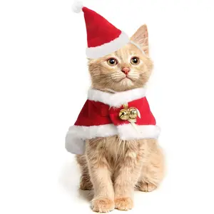 Cat Santa Hat, Cat Christmas Hat with Cloak Small Dog Christmas Costume for Christmas, New Year