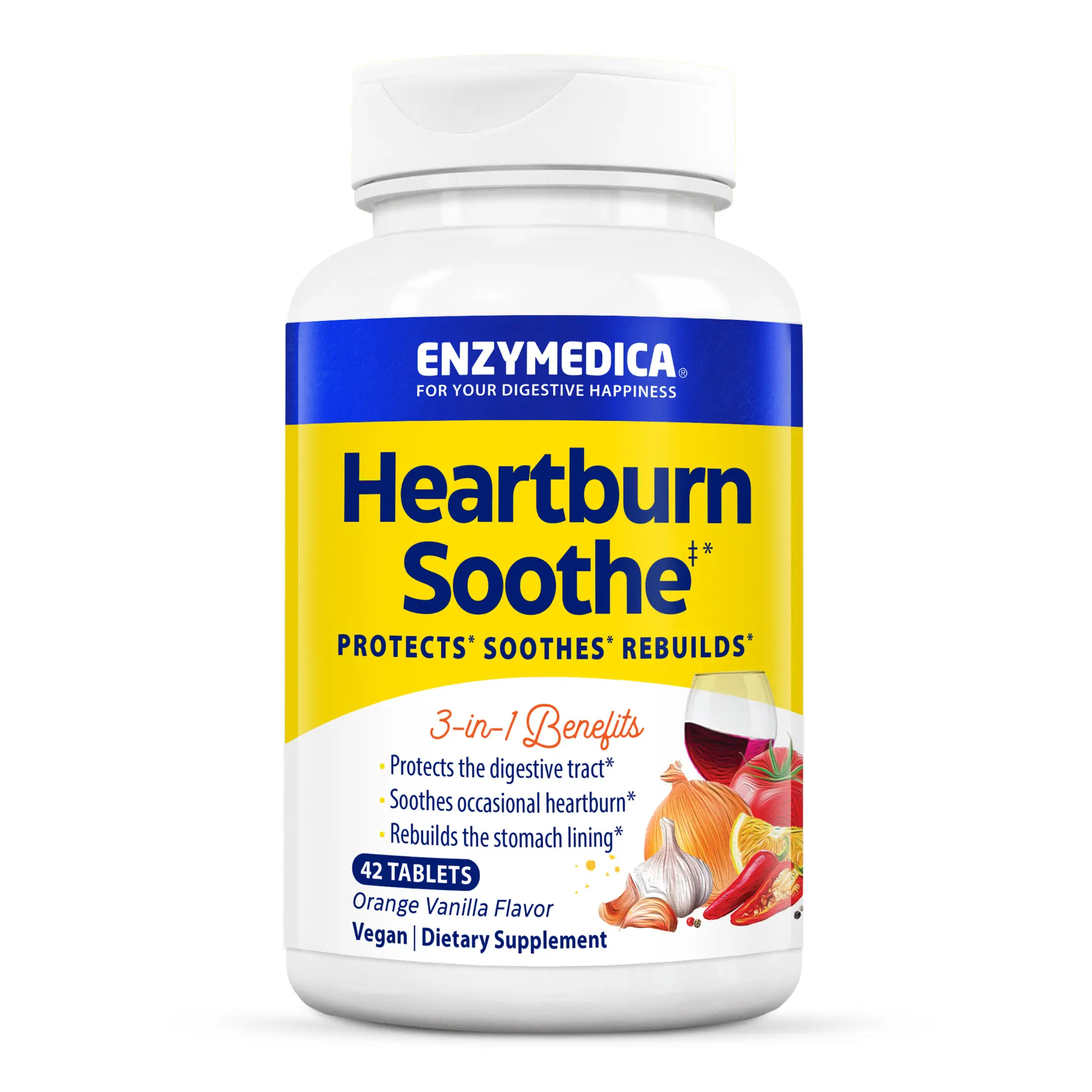 Enzymedica, Heartburn Soothe, Fast-Acting Digestive Aid, Vanilla Orange, 42 Chews