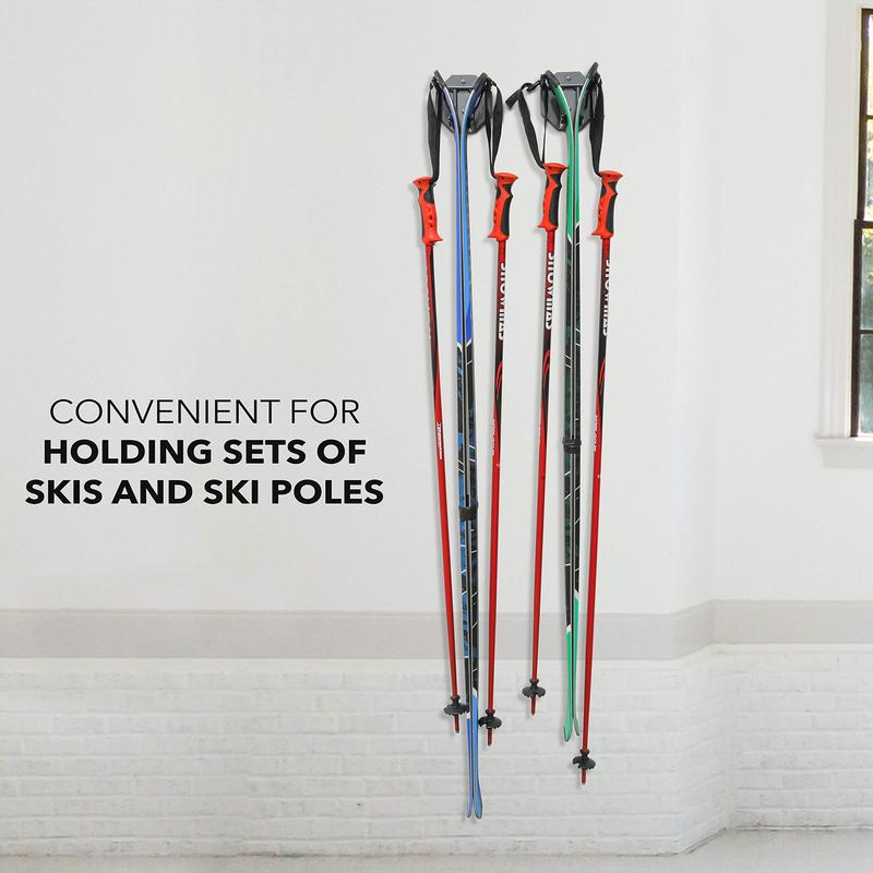 RaxGo Wall Mounted Ski Rack, Holds 2 Pairs of Skis & Skiing Poles or Snowboard, Set of 2 Hooks