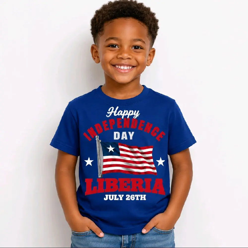 Youth Liberia Independence Day T-Shirt | July 26th Youth Graphic Tee | Patriotic Liberian Flag Shirt