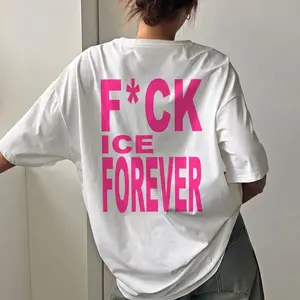 Pink "Forever" Statement Print White Double-Sided Cotton Tee Shirt Classic