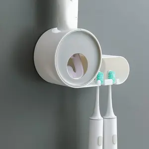1pc Innovative Wall-Mounted Toothbrush Holder with Automatic Toothpaste Dispenser - No Drilling Required, Multi-Functional Bathroom Organizer