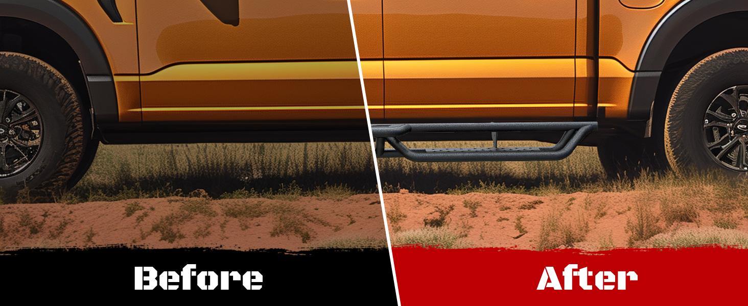 Dodge Ram 2019-2025 1500 New Body Style Crew Cab 4 Full Size Doors, 6" 2-Stairs Side Step Rails Coated Black Carbon Steel Nerf Bars ,Vehicle Accessories Automotive