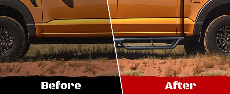 Dodge Ram 2019-2025 1500 New Body Style Crew Cab 4 Full Size Doors, 6" 2-Stairs Side Step Rails Coated Black Carbon Steel Nerf Bars ,Vehicle Accessories Automotive