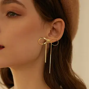 Gold Silver Bow Earrings For Women Ribbon Statement Earrings Stud Jewelry