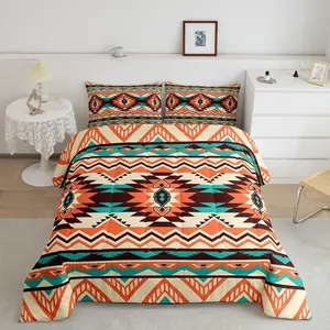 Feelyou Boho Exotic Bed Comforter Set - Bohemian Aztec Geometric Microfiber Quilt, Southwestern Colorful Decorative Bedding, Breathable Duvet, Bedroom Bedding, Bed Sheets Aesthetic, Bedroom Bedding Set, Breathable Duvet Set