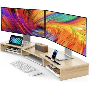 Dual  Stand Riser- 3 Shelf Screen Stand with Adjustable Length and Angle, 2 Extra Functional Slot Desktop Organizer Stand for PC, , Laptop (Light )