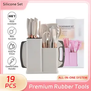 Love atFirst Find19-Piece Kitchen Knife Set with Heat-Resistant Silicone Cutlery & Wooden Handles - Includes Chef Knife, Non-Stick Compatible Tools, Easy to Clean - Ideal Gift for Women on New Year, Valentine's Day and More Cookware Kitchenware White Pink