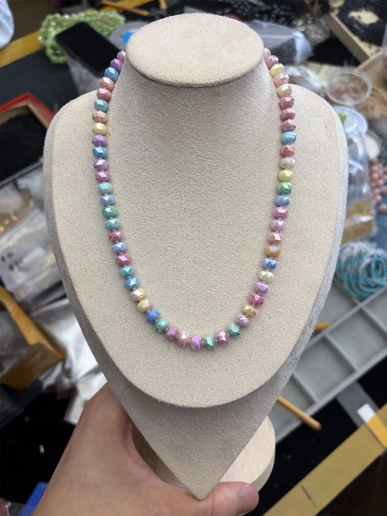 Candy Color Beaded Necklace, Water Stained Glass Geometric Loose Beads, Handmade Jewelry for Women, Summer Beach Vacation Gift, Fashion Accessory Necklace, Elegant Beaded Necklace, Beaded Choker Necklace