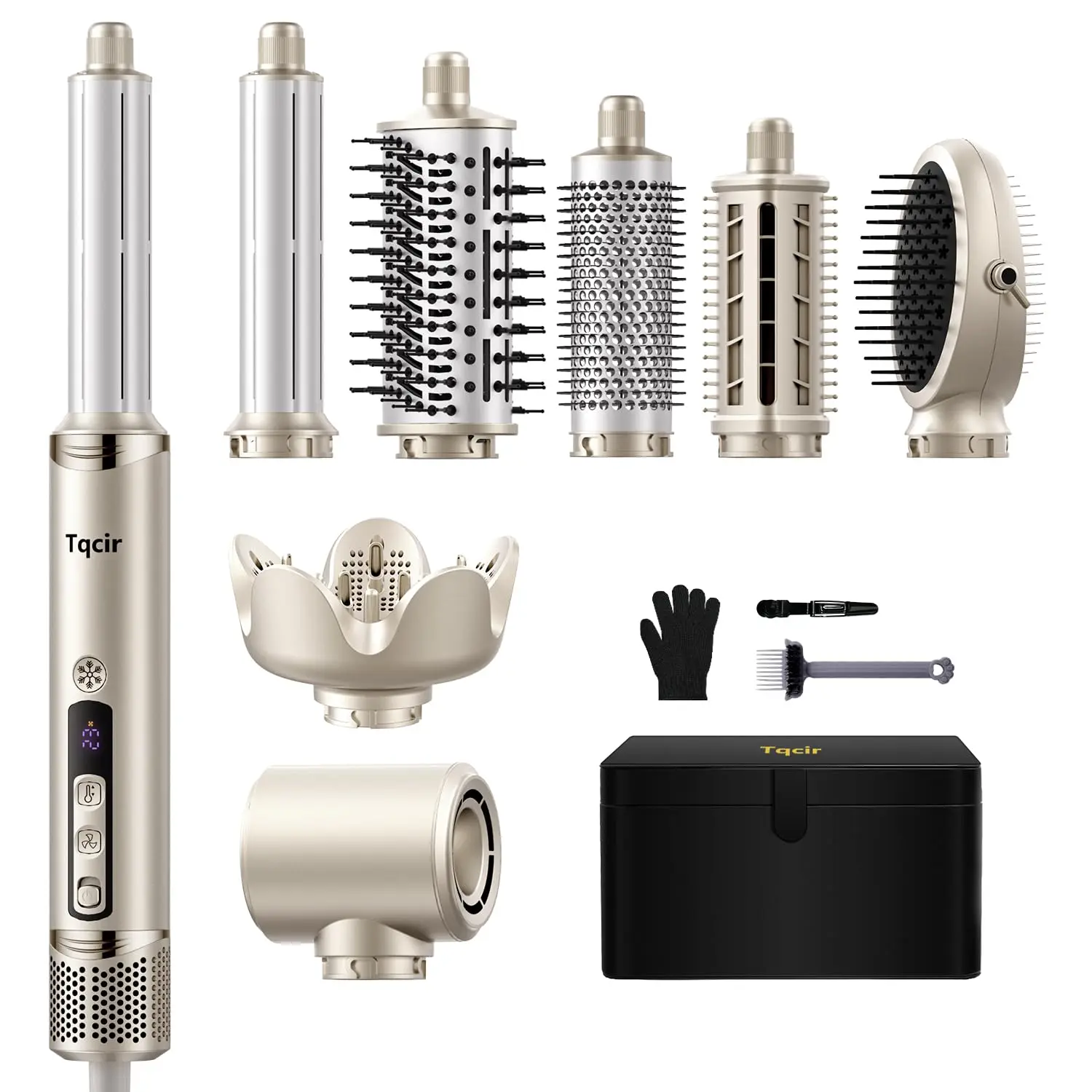 Tqcir 8-in-1 Hair Styler Dryer, 1300W Hot Air Brush, Negative Ion Hair Dryer Brush for Fast Drying, Straightening, Volumizing & Styling, Thermal Brush with Overheat Protection, Back to School
