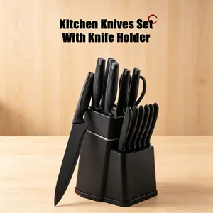 15 Pcs Kitchen  Set with Built-in Sharpener Block, 3Cr13 Stainless Steel Chef  Set, Non-stick Coated & Ergonomic Handle, Rust-Proof Kitchen Cutlery Set for Home & Restaurant Knife Craftsmanship Anti-Rust Forged Serrated