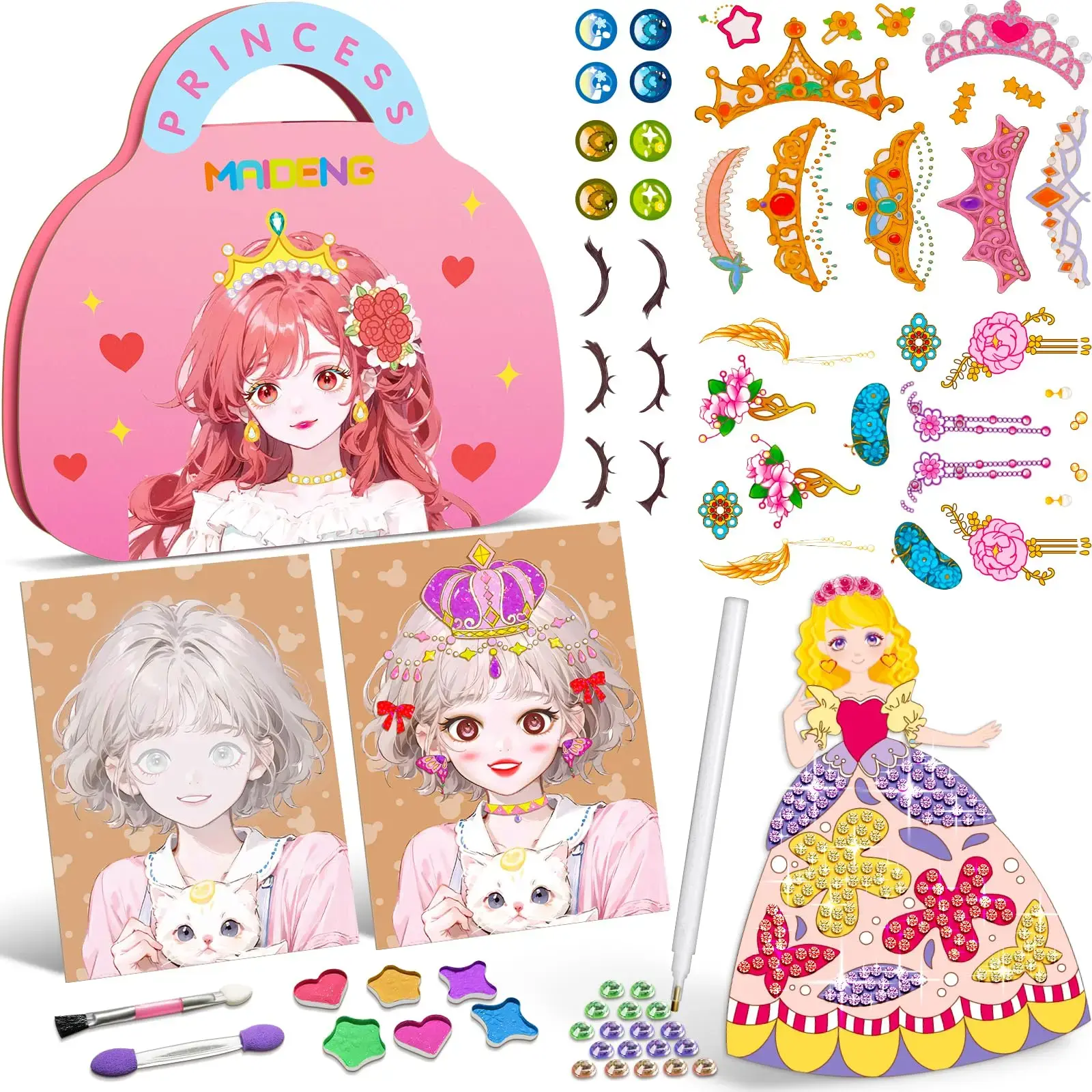 [Princess Theme]Girls Princess Craft Kit, Diamond Painting & Foil Art Books with Paper Play Makeup Design. Interactive Handcraft Educational Toys, Creative DIY Art Activities, Perfect Gift for Girls of All Ages Deals for You Days