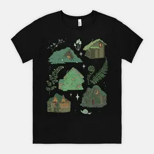 Mossy Houses Unisex Tshirt (goblincore, witchy, forestcore)