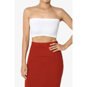 TheMogan Ludlow Seamless Bandeau PLUS - Basic Cropped Ribbed Soft Bra Top Strapless Under Layer