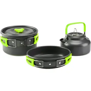 Camping cookware mess kit, non-stick camping Pan Pot Kettle, lightweight aluminum camping utensils, collapsible portable camping cooking set for outdoor cooking hiking picnic