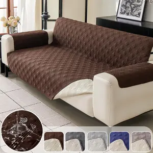 Waterproof Sofa Cover, Elastic Sofa Slipcover, Non Slip Quilted Couch Protector, Water Resistant Furniture Protector Cover with Elastic Straps for Pet Cat , Pet-Friendly Couch Cover, Multiple Colors Available for 1/2/3/4 Seater Sofa.