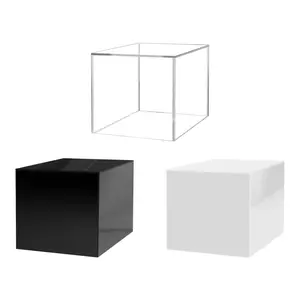 4" Acrylic Display Riser Box with One Open Side No Lid Versatile Glossy Square Lucite Retail Product Platform or Merchandise Storage Bin No Assembly by 321 Plastics