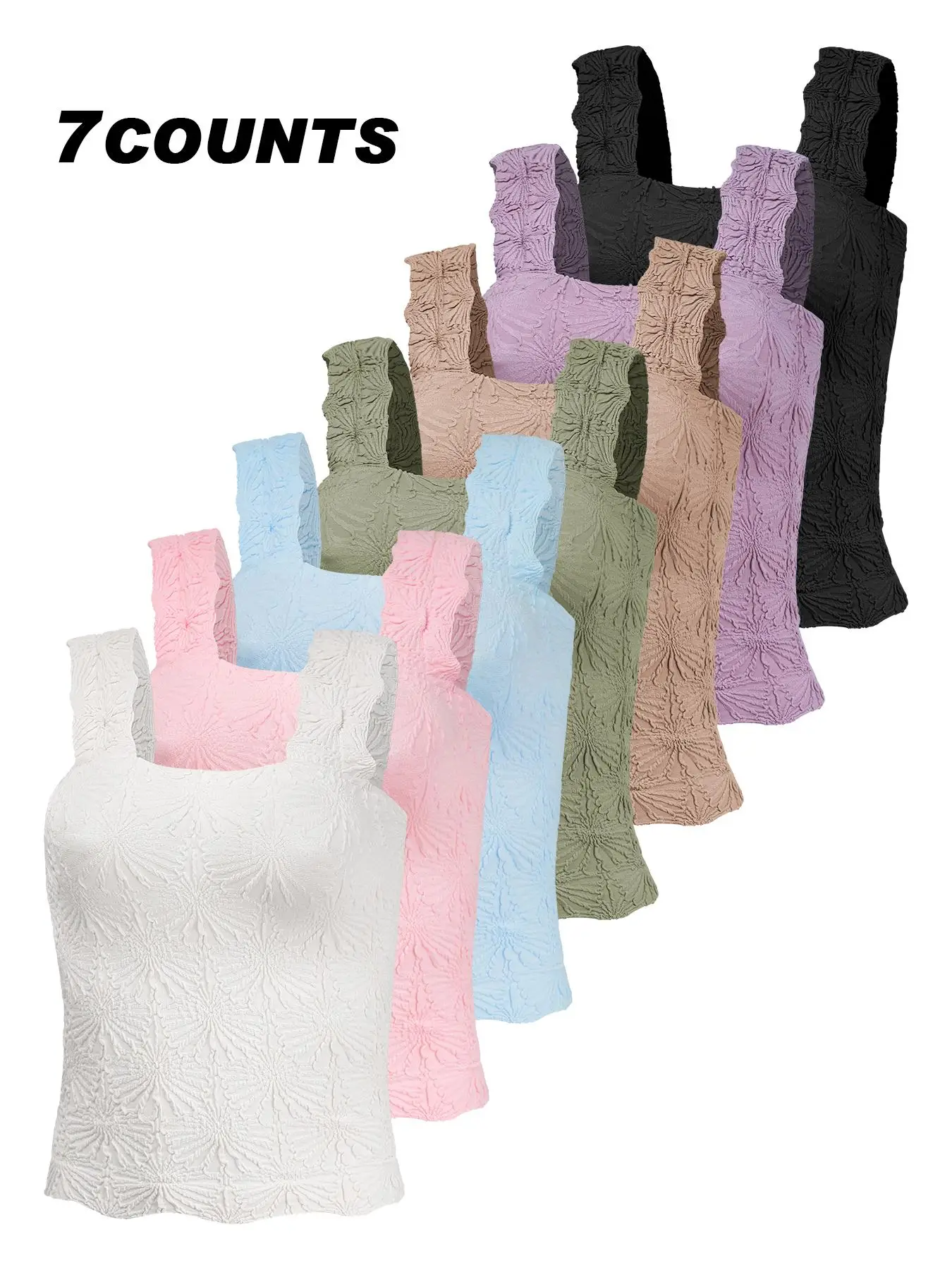 Women's Solid Color Floral Jacquard Sports Singlet, Casual Sleeveless Square Neck Tank Top for Yoga Gym Workout, Ladies Sportswear for All Seasons, Gy