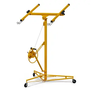 11 ft Drywall Rolling Lifter Panel,150 LBS Heavy Duty Sheetrock Lift Drywall Lifter,Drywall Lift Panel Hoist Jack with 360° Adjustable Telescopic Arm & 3 Lockable Wheels,Yellow