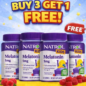 4 pack of Natrol Kids Melatonin Gummies 1mg, Children's Melatonin for Restful Sleep, 360 Raspberry-Flavored Sleep Gummies, 360 Day Supply