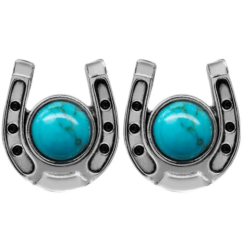 Southern Luck Turquoise Earrings, Artisan Handcrafted Southern Luck Horseshoe Stud Earrings - Personal Style Fashion Costume Jewelry Accessories, Simulated Turquoise or Black Western Design