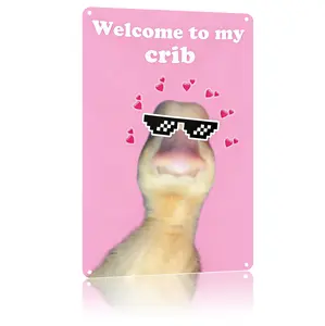 Welcome To My Crib Funny Decor 8*12 Inches, Emoji Metal Sign, Wall Decoration Signs, Suitable For University Dorms,Teen Boys And Girls Living Room Dormitory Home Decoration Wall Hanging University Dormitory Decoration, Parties, And Other Occasions.