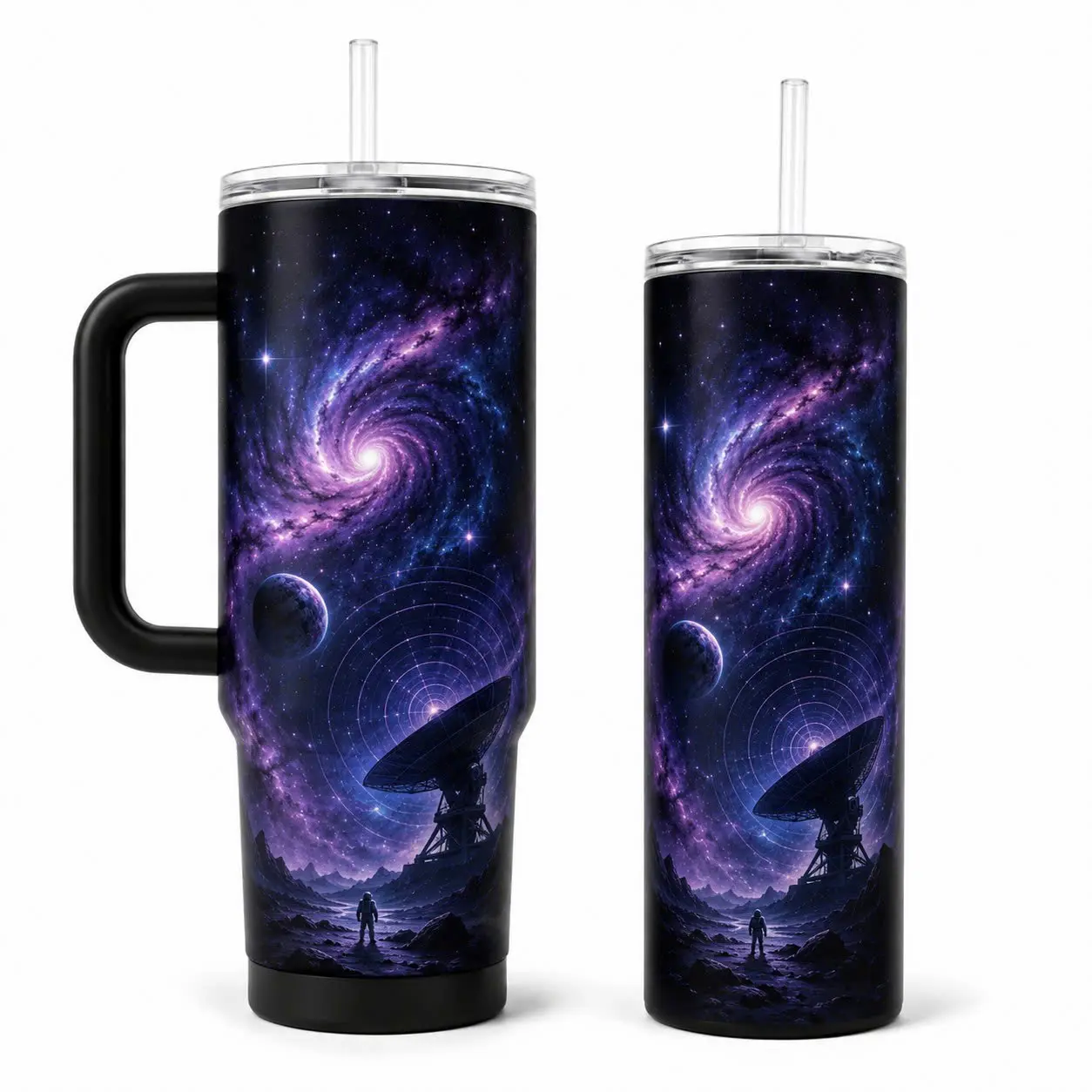 Galaxy Space Tumbler 20oz 40oz, Purple Spiral Galaxy Travel Cup with Straw, Astronomy Space Lover Gift, Cosmic Universe Stainless Steel Tumbler, Celestial Sci Fi Drinkware