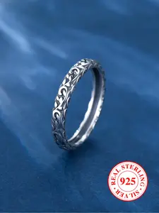 S925 Sterling Silver Vintage Engraved Ring, Fashion Accessories for Men & Women, Trendy All-match & Exquisite Jewelry for Birthday Gift