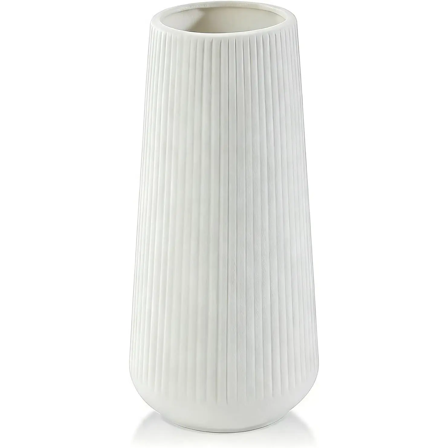 White Ceramic Vase for Pampas Grass, Modern Ribbed Matte Flower Vase, Minimalist Decorative Vase for  Decor, Living Room, Bathroom, Shelf, Table Centerpiece (White)