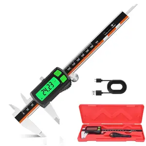 Digital Caliper, Type-C Rechargeable Stainless Steel Vernier Caliper, F/MM/in Conversion, Large LCD, USB  Digital Caliper Measuring Caliper for DIY, Woodworking & Professional Use (Black)