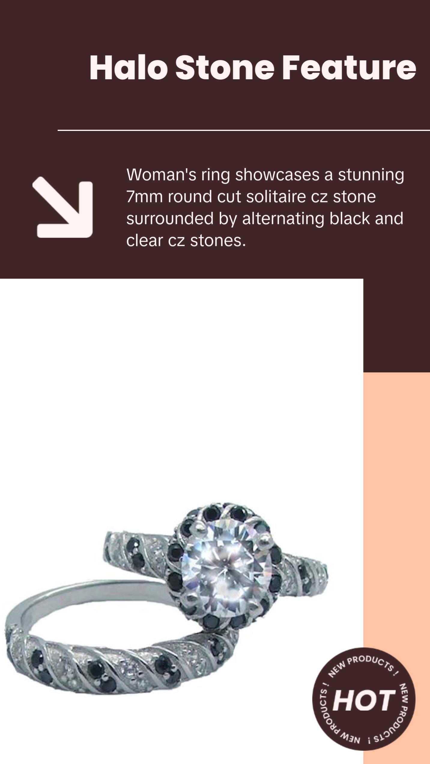 His Hers Cz Wedding Ring Set Sterling Silver & Titanium Wedding Rings