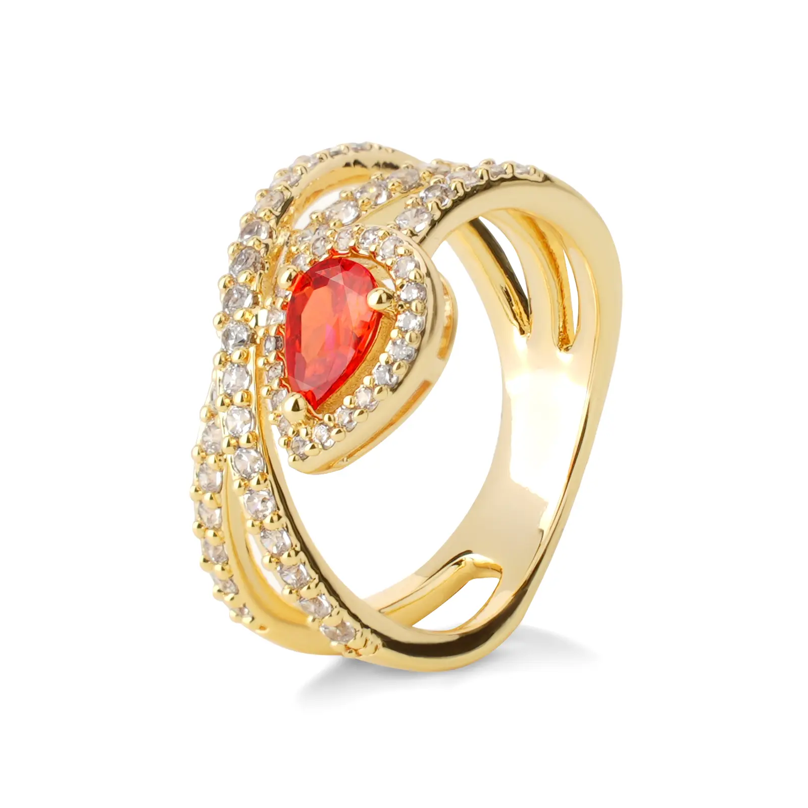 MEIITRUE 14K Gold Plated Pear Cut CZ Statement Rings for Women, Hypoallergenic Brass Trendy Rings, Tarnish Resistant Jewelry for Girls backtoschool