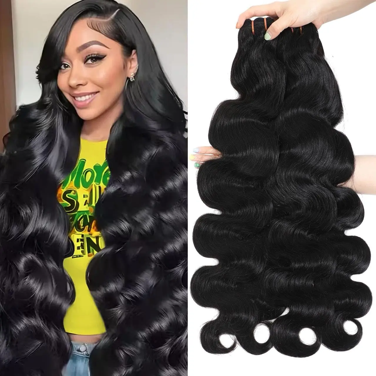 12A Body Wave Bundles Human Hair  Brazilian Virgin Weave 3 Bundles Human Hair Full And Thick Remy Hair Extensions Natural Color for Women
