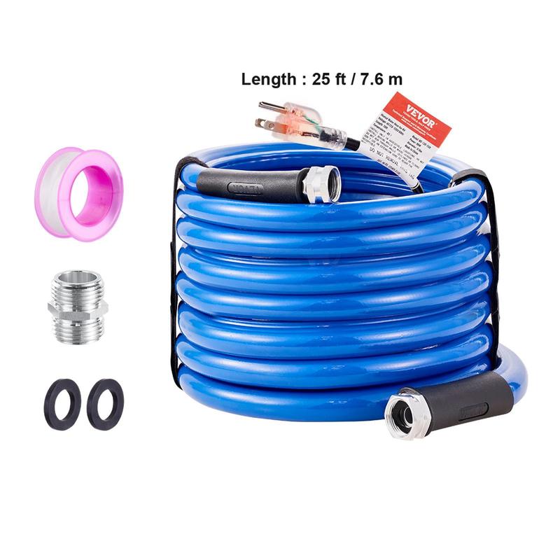 VEVOR 25ft Heated Water Hose for RV, Heated Drinking Water Hose Antifreeze to -45°F, Automatic Self-regulating, 5/8" I.D. with 3/4" GHT Adapter, Lead and BPA Free