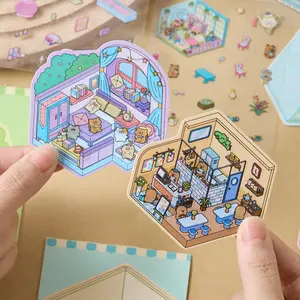 24 Sheets/bag Mini Scenery Sticker Book, Pet Material, Gentle Tune Series Animal Park Theme Hand Account Stationery Bottle Multi-Scene Decorative Stickers, Sticker Packs, Crafts, Scrapbooking