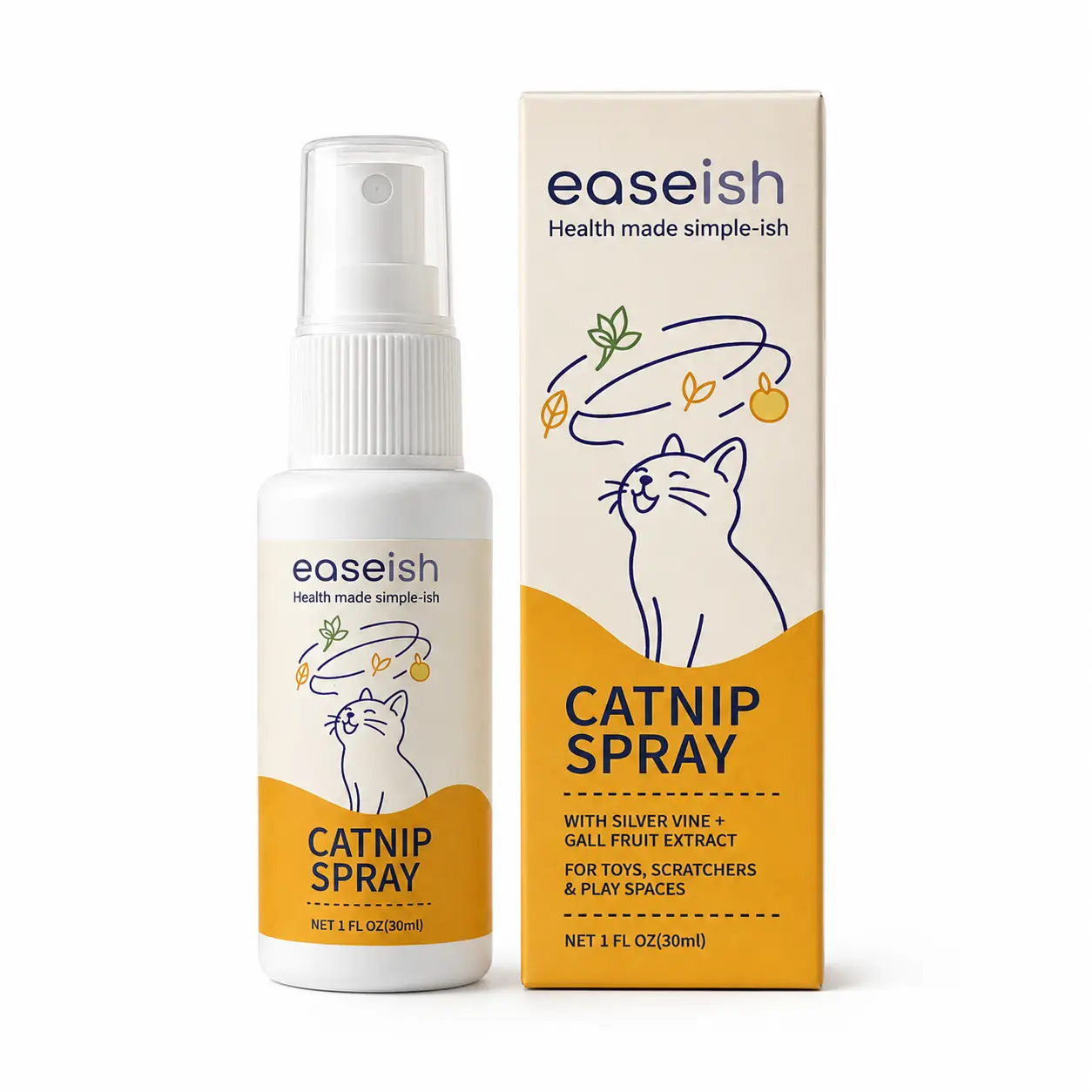 easeish Catnip & Silver Vine Spray for Cats with Gall Fruit Extract, 95%+ Response Rate, Botanical Cat Attractant & Enrichment Spray for Water Bowls, Toys, Scratchers & Play Areas