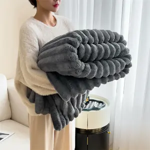 Cozy Bliss Faux Fur Throw Blanket for Couch, Cozy Warm Plush Striped Blanket for Sofa Bedroom Living Room, Comfy Blankets, Christmas Gifts For GF, Soft Warm Blanket