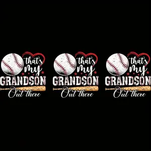 3-Piece Washable Baseball Heat Transfer Vinyl, Suitable for T-Shirts, Jeans, Backpacks, and Masks. "This Is My Grandson" Theme Iron-On Sticker, Featuring Baseball and Star Designs, DIY Vinyl Transfer Patch.