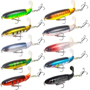 10Pcs Whopper Popper Fishing Lures, Floating Rotating Tail Lure with Treble Hooks, Freshwater Saltwater Bass Plopping Lures Kit fishhooks baits and lures