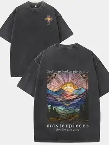 Men's Heavy Washed Vintage T-Shirt - Oversized Streetwear Tee with Front & Back Geometric Print, Soft Breathable Fabric, Distressed Retro Look, Plus Size Short Sleeve Shirt for Casual Wear (Machine Washable) - All-Season Fit boyfriend  tees