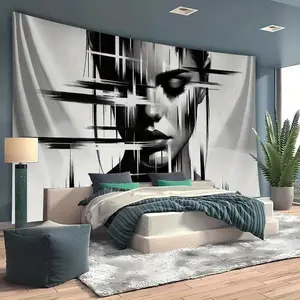 1pc Large Wall Tapestry - Modern Abstract Woman Face Art in Black & White - Elegant Home Decor for Living Room, Bedroom, Office - No Electricity Needed - Perfect Housewarming or Wedding Gift - Luxury Interior Decoration, Bedroom Artwork, Contemporary Desi