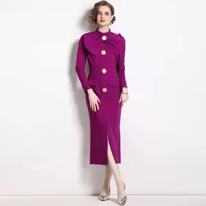 Elegant Black Midi Dress with Gold Button Details Womenswear