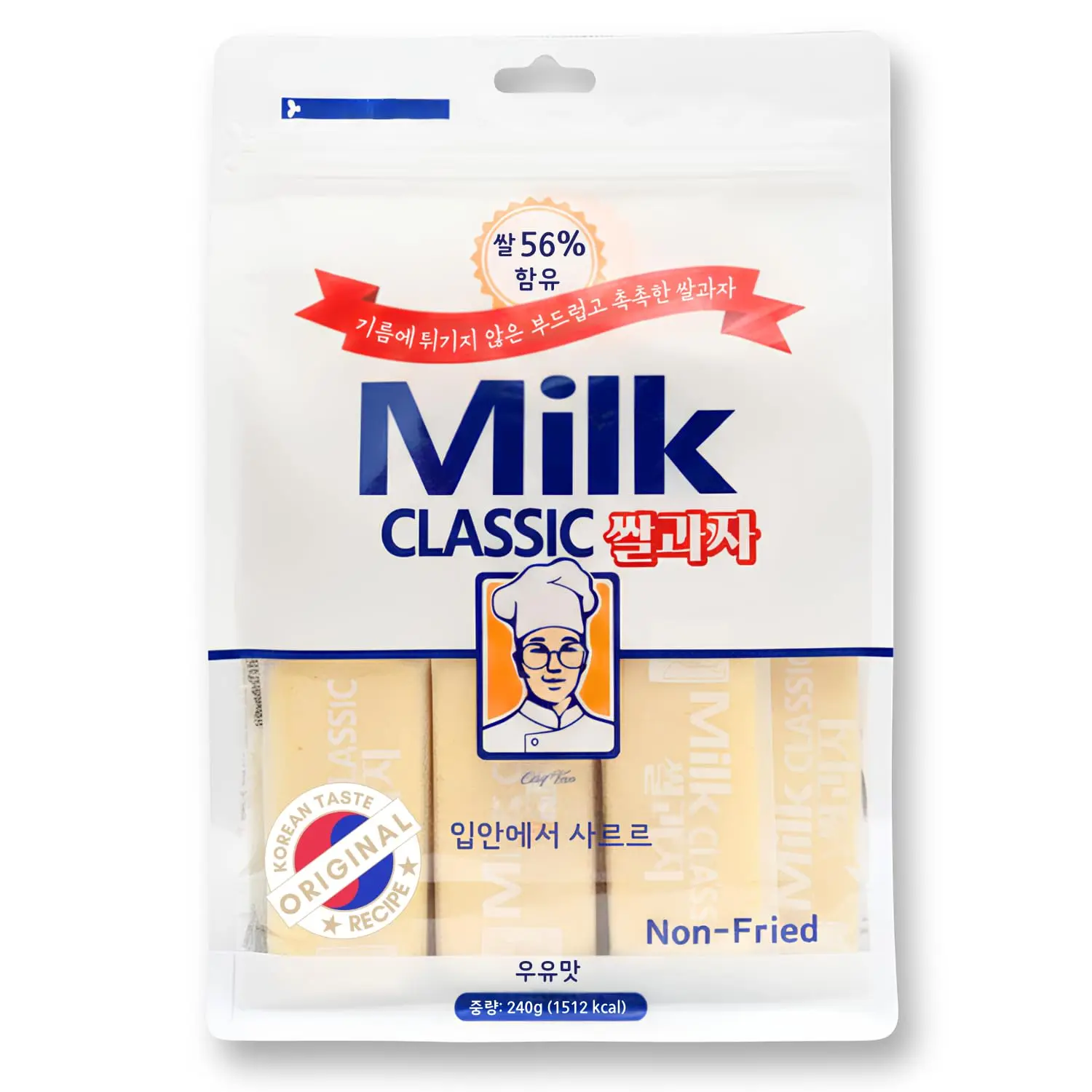 56% Milk Classic Korean Milk Rice Cracker Snacks, 8.46 oz, 1 Pack  asian snack, oven baked, non fried, wrapped sticks, light crispy texture, tea coffee pairing, lunchbox pantry