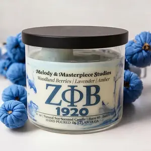 Scented Candle Jar (14.5oz) – Natural Soy Wax Candle Jar with Lid – 35 Hours Burn Time – Ideal for Decks & Indoor - (Sorority Zeta Phi Beta)