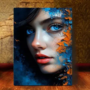 16x12" Mystic Ocean Adventure Canvas Art Print - Unframed Textured Mixed Media Wall Decor with Vibrant Blue & Orange Abstract Ocean Theme, Modern Home Decor for Halloween, Parties, Anniversaries, Room Accent Art, Party Decoration, Bold Color Design