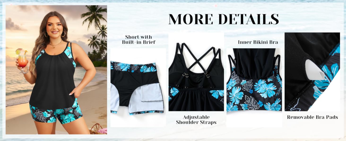 Tempt Me Women Plus Size Tankini Swimsuits - Two Piece Flowy Bathing Suits with Pocketed Boyshorts Swimwear Tempt Me Women Plus Size Tankini Swimsuits - Two Piece Flowy Bathing Suits with Pocketed Boyshorts Swimwear