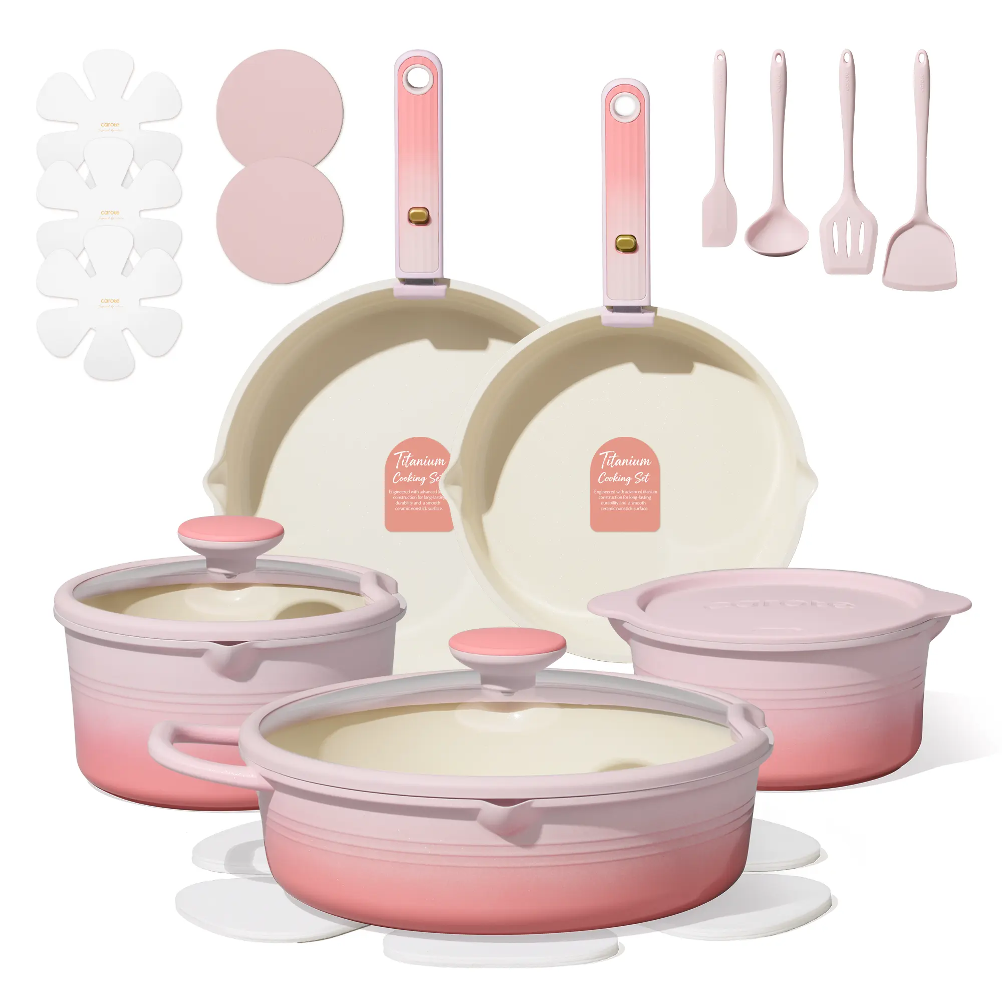 [Official] CAROTE 20/22-Piece Gradient Color Titanium-Reinforced Ceramic Nonstick Cookware Set with Detachable Handle, Non-Toxic, PFAS & PFOA Free, Induction Compatible, Dishwasher & Oven Safe